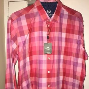 Bugatchi Mens Pink Plaid Shirt